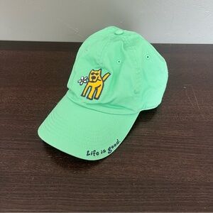 Life Is Good Hat Cap Baseball Strap Back Green Dog Embroidered Adjustable Hat